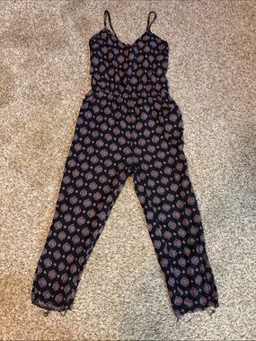 Forever 21 Navy Jumpsuit with Pink Medallion Print